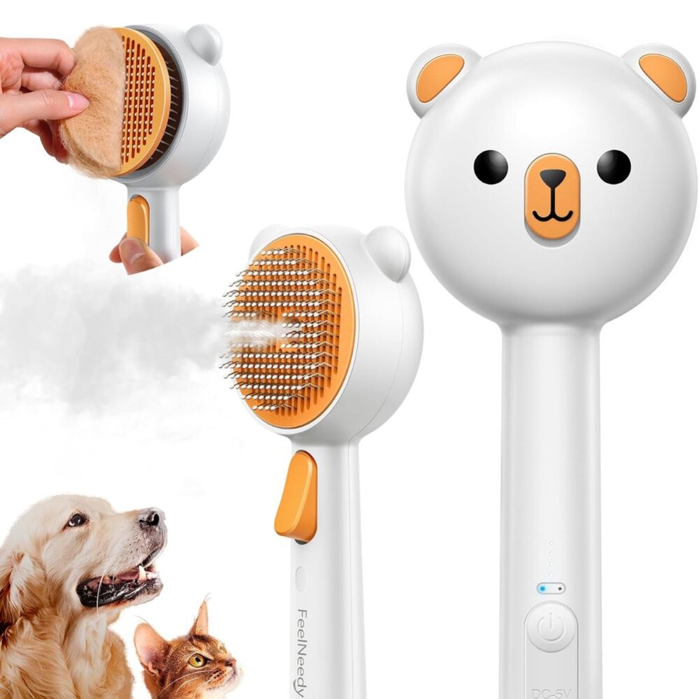 Cat Steam Brush  Brushes for Indoor Cats with Release Button  Dual Speed Spray U